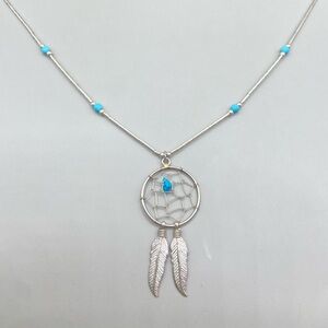 Native American Liquid Silver Turquoise Dreamcatcher Necklace